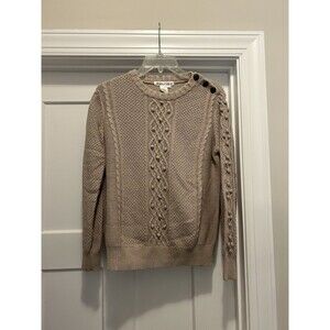 Women Winter Silks Size Medium Cable Pom Knit Sweater Fisherman Academia Preppy